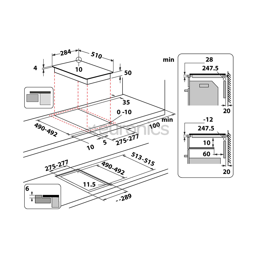 Whirlpool, width 28.4 cm, frameless, black - Built-in Induction Hob