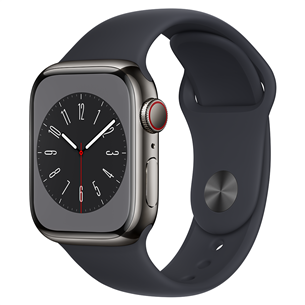 Apple Watch Series 8 GPS + Cellular, Sport Band, 41 mm, nerūsējošā tērauda/tumši pelēka - Viedpulkstenis MNJJ3EL/A