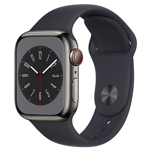 Apple Watch Series 8 GPS + Cellular, Sport Band, 41 mm, nerūsējošā tērauda/tumši pelēka - Viedpulkstenis