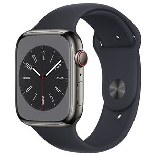 Apple Watch Series 8 GPS + Cellular, Sport Band, 45 mm, nerūsējošā tērauda/tumši pelēka - Viedpulkstenis MNKU3EL/A