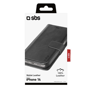 SBS Book Case, iPhone 14, кожа, черный - Чехол для смартфона