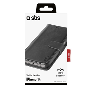 SBS Book Case, iPhone 14, leather, black - Smartphone case