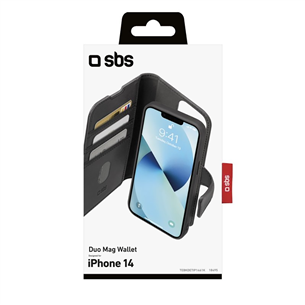 SBS Duo Mag Wallet, iPhone 14, melna – Apvalks viedtālrunim