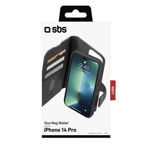 SBS Duo Mag Wallet, iPhone 14 Pro, melna – Apvalks viedtālrunim