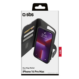 SBS Duo Mag Wallet, iPhone 14 Pro Max, melna – Apvalks viedtālrunim