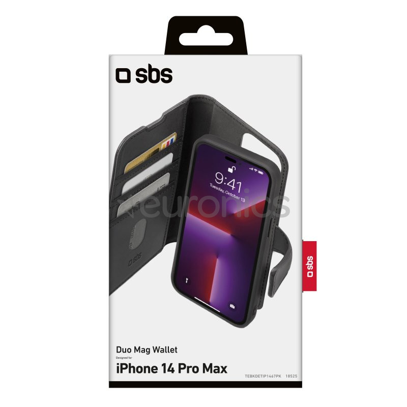 SBS Duo Mag Wallet, iPhone 14 Pro Max, melna – Apvalks viedtālrunim