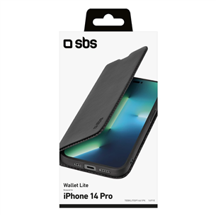 SBS Book Wallet Lite, iPhone 14 Pro, melna – Apvalks viedtālrunim