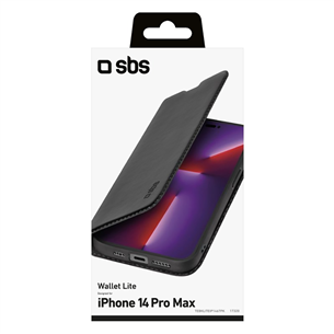 SBS Book Wallet Lite, iPhone 14 Pro Max, melna – Apvalks viedtālrunim