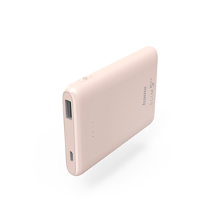 Hama SLIM 5HD, 5000 mAh, USB-A, rozā - Portatīvais barošanas avots 00201664