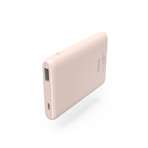 Hama SLIM 5HD, 5000 mAh, USB-A, pink - Power pack