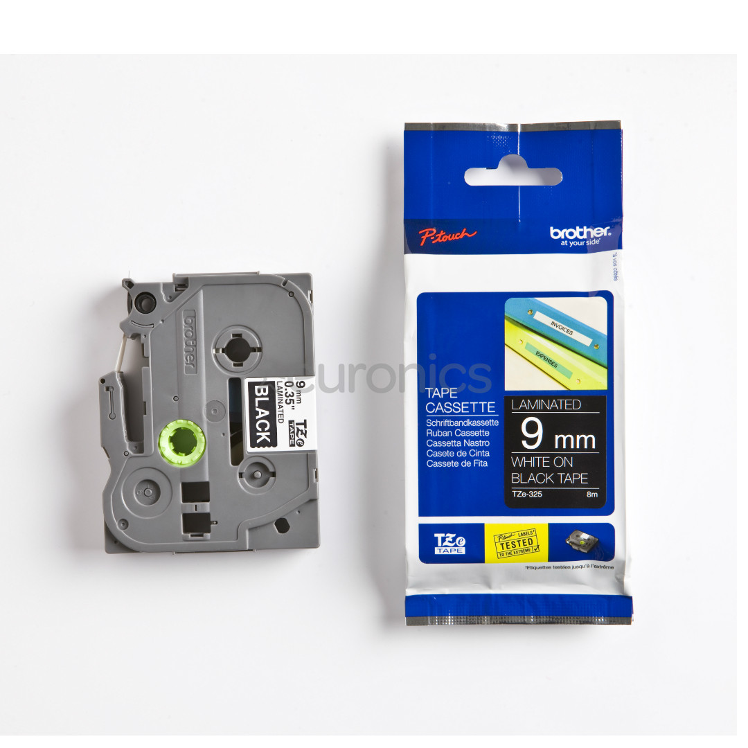 Кассета с лентой для печати наклеек белым на черном фоне Brother (8 м x 9 мм)