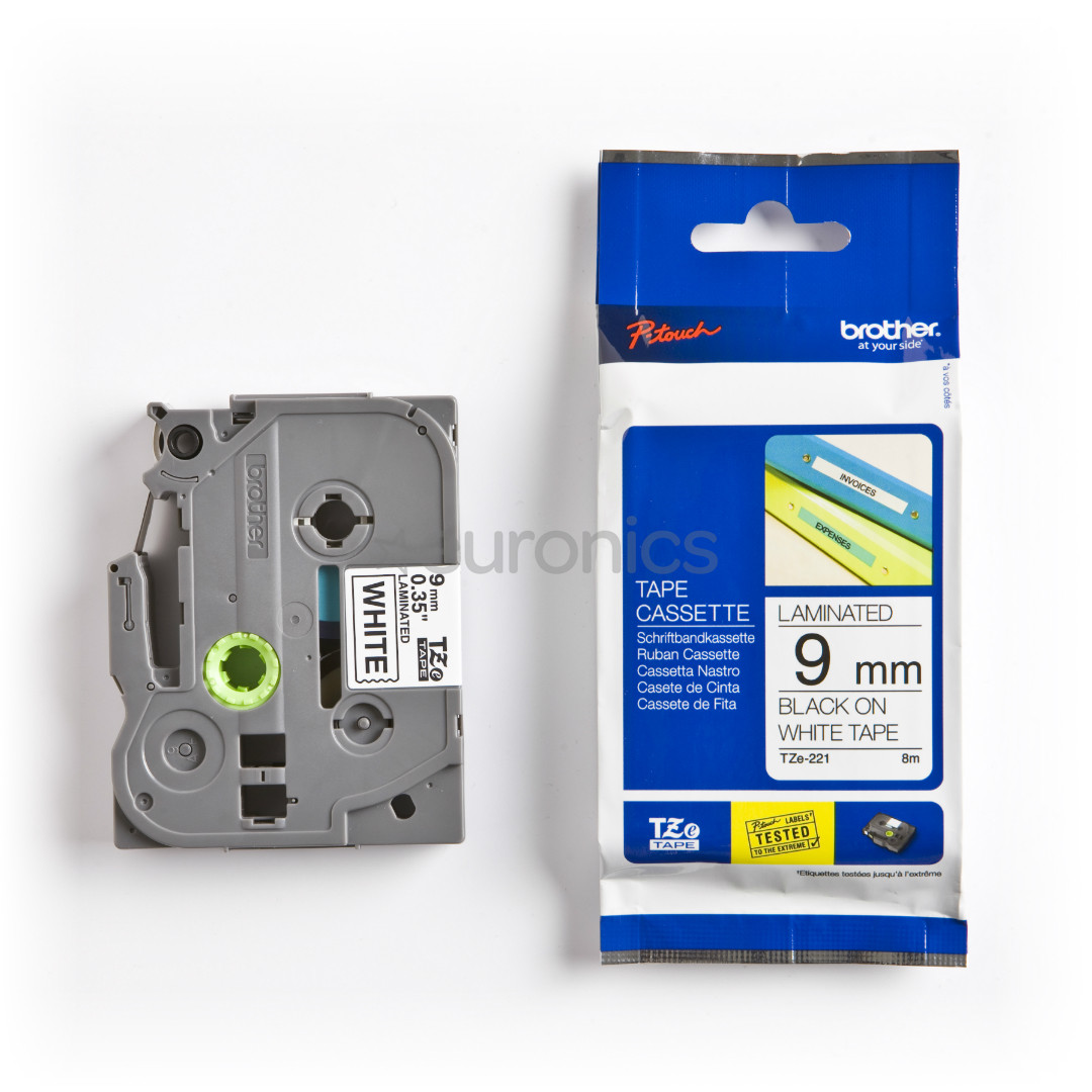 Кассета с лентой для печати наклеек черным на белом фоне Brother (8 м х 9 мм)