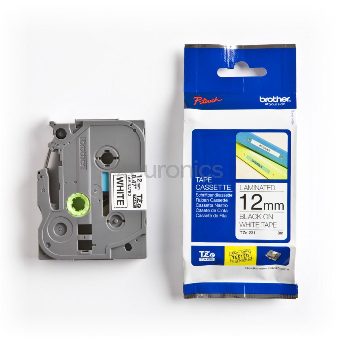 Кассета с лентой для печати наклеек черным на белом фоне Brother (8 м х 12 мм)