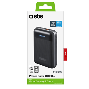 SBS Power Delivery 20W, 10000 mAh, melna - Portatīvais barošanas avots