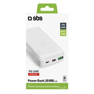 SBS Multi-port, 20 W, 20 000 mAh, balta - Portatīvais barošanas avots