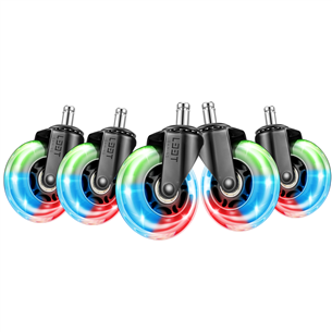 EL33T Rubber Casters, 3", RGB, 5pc, black - Gaming chair wheels 5706470136410