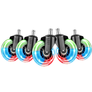 EL33T Rubber Casters, 3", RGB, 5 gab., melna - Gumijas ritenīši datorkrēslam