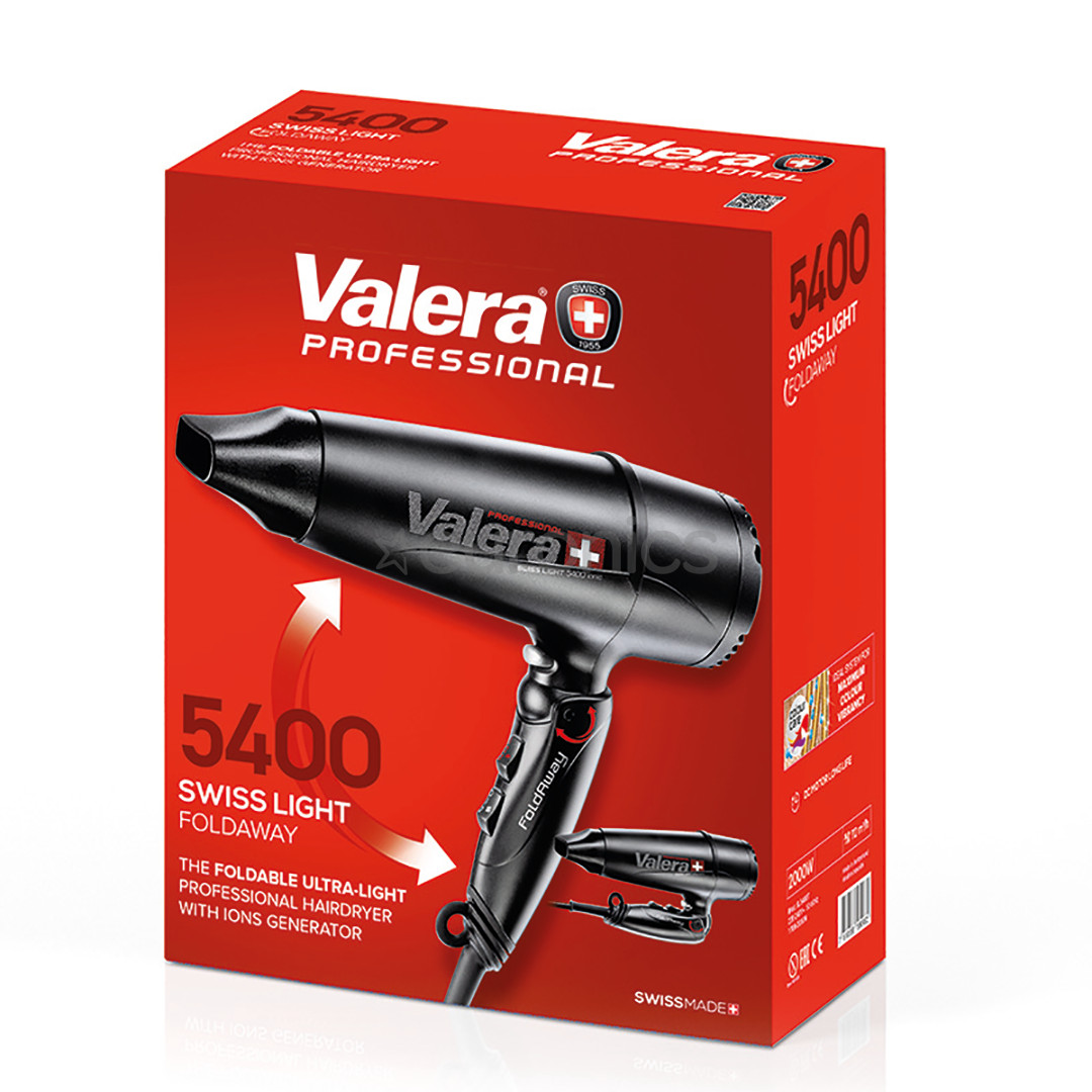 Valera Swiss Light 5400 Fold-Away, 2000 W, black – Foldable hair dryer