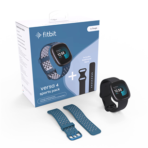 Fitbit Versa 4 Bundle, dāvanā papildus siksniņa, melna - Viedpulkstenis