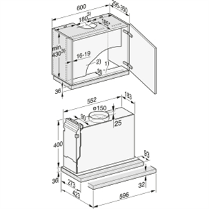 Miele, 600 м³/ч, ширина 59,6 см, нерж. сталь - Интегрируемая вытяжка