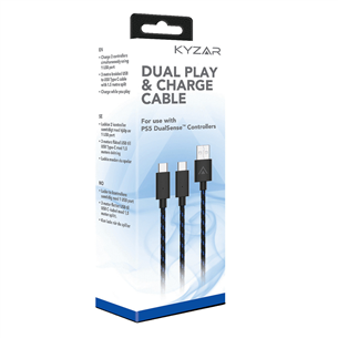 Kyzar Dual Play & Charge cable, PS5, 3 м, черный - Двойной кабель USB-C 5031300055549
