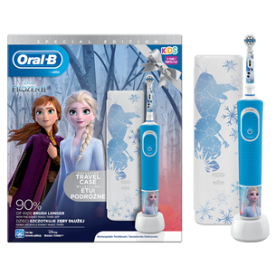 Braun Oral-B Frozen II, голубой - Электрическая зубная щетка + дорожный футляр