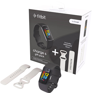 Fitbit Charge 5 Gift Pack, dāvanā papildus siksniņa, melna/balta - Aktivitāšu sensora aproce