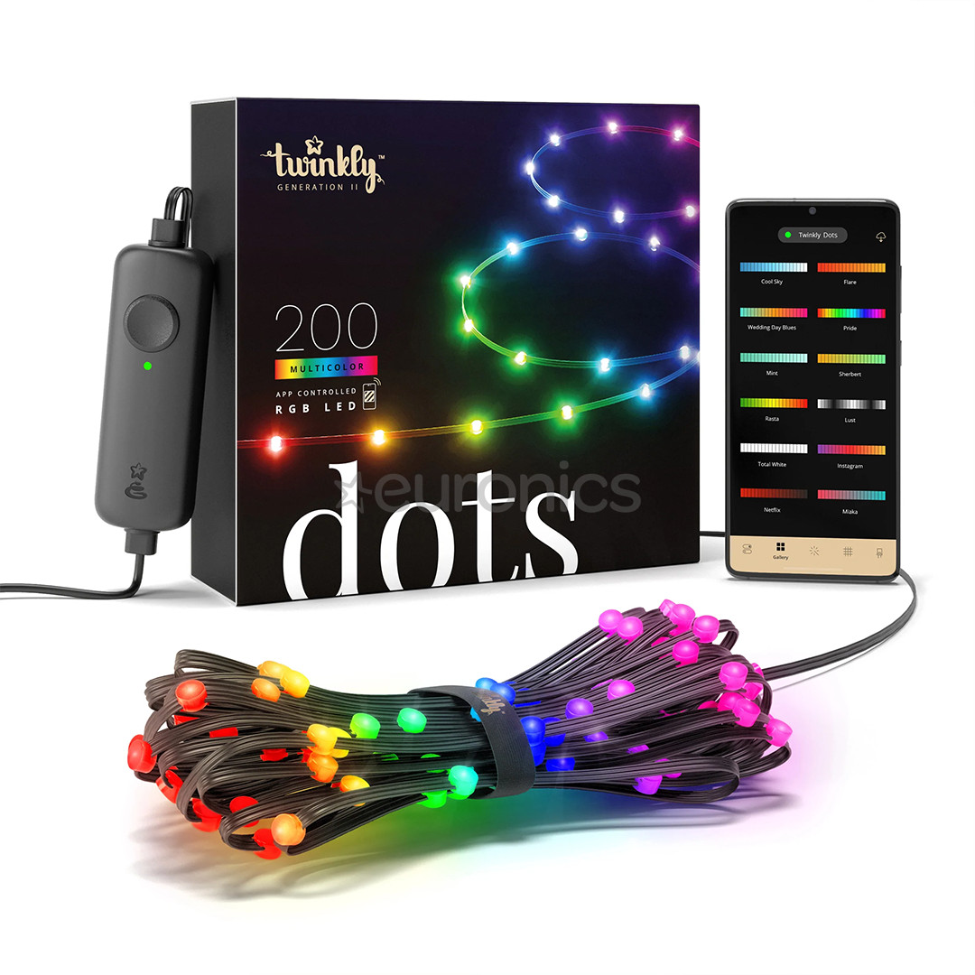 Twinkly Dots, 200 LED, IP20, 10 m - Viedā gaismas virtene