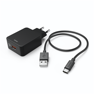 Hama Quick Charger With USB-C cable, 19,5 W, 1,5 m, melna - Strāvas adapteris