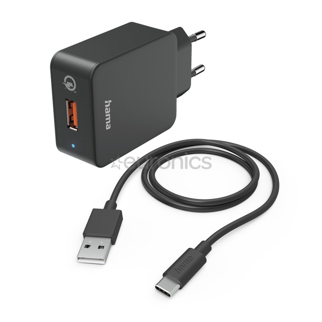 Hama Quick Charger With USB-C cable, 19,5 W, 1,5 m, black - Charger with cable