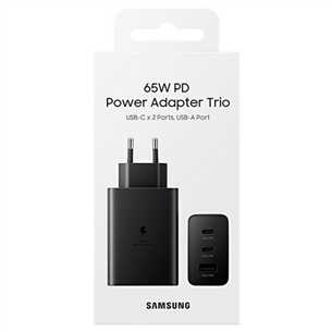 Samsung Trio, USB-C, USB-A, 65 W, melna - Lādētājs