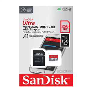 SanDisk Ultra microSDXC, + adapteris, 256 GB - Atmiņas karte