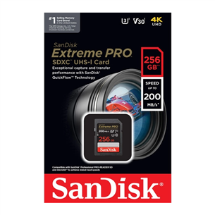 SanDisk Extreme Pro UHS-I, SDXC, 256 GB - Atmiņas karte