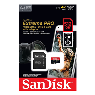 SanDisk Extreme Pro UHS-I, + adapteris, 512 GB - Atmiņas karte