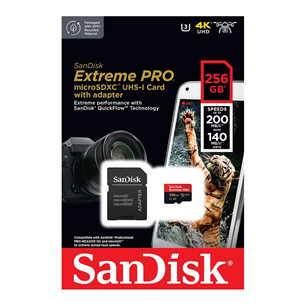 SanDisk Extreme Pro UHS-I, microSD, 256 GB - Atmiņas karte