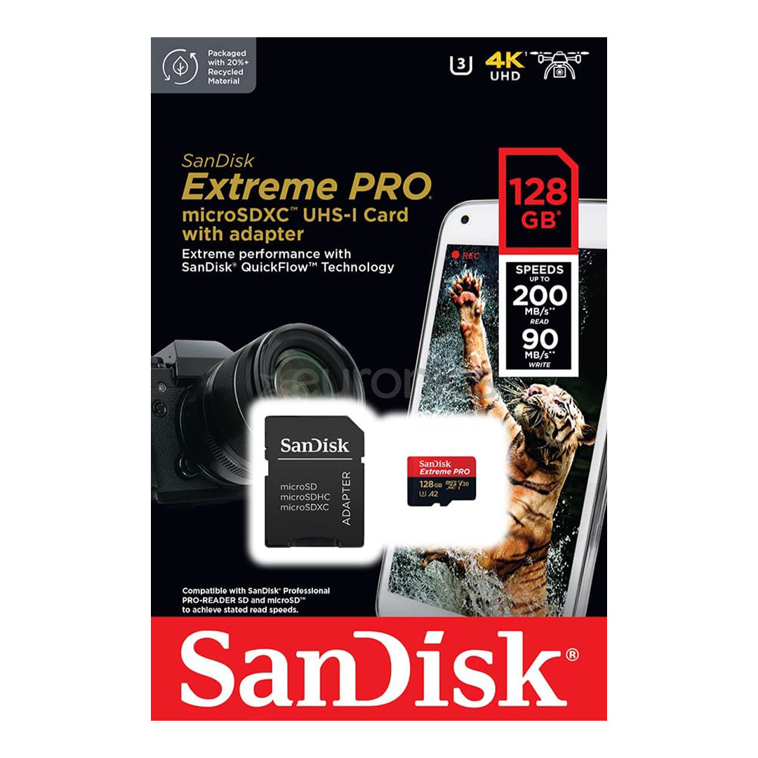 SanDisk Extreme Pro UHS-I, microSD, 128 ГБ - Карта памяти и адаптер