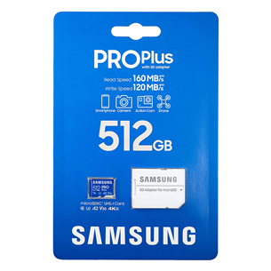 Atmiņas karte MicroSDXC Pro Plus + adapteris, Samsung (512 GB)