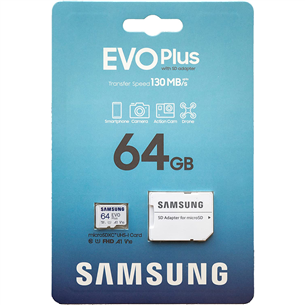 Atmiņas karte MicroSDXC EVO Plus + adapteris, Samsung (64 GB)