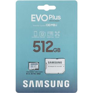 Atmiņas karte MicroSDXC EVO Plus + adapteris, Samsung (512 GB)