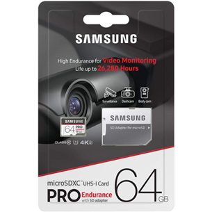 Atmiņas karte MicroSDXC Pro Endurance+ adapteris, Samsung (64GB)