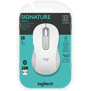 Logitech Signature M650 L, optiskā, balta/pelēka - Bezvadu datorpele