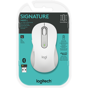 Logitech Signature M650 L, optiskā, balta/pelēka - Bezvadu datorpele