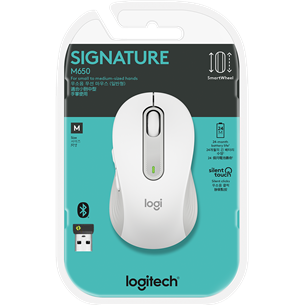 Logitech Signature M650, optiskā, balta/pelēka - Bezvadu datorpele