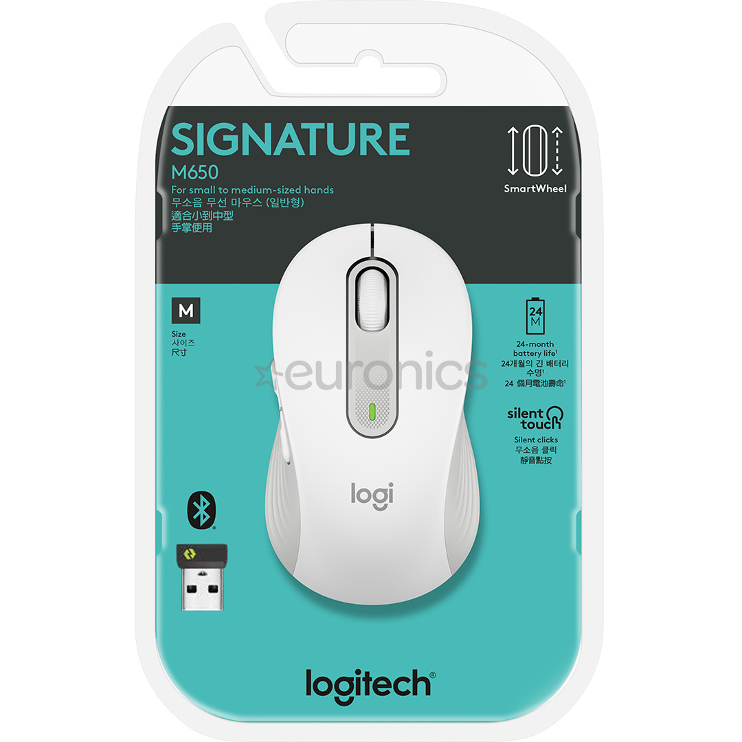Logitech Signature M650, optiskā, balta/pelēka - Bezvadu datorpele