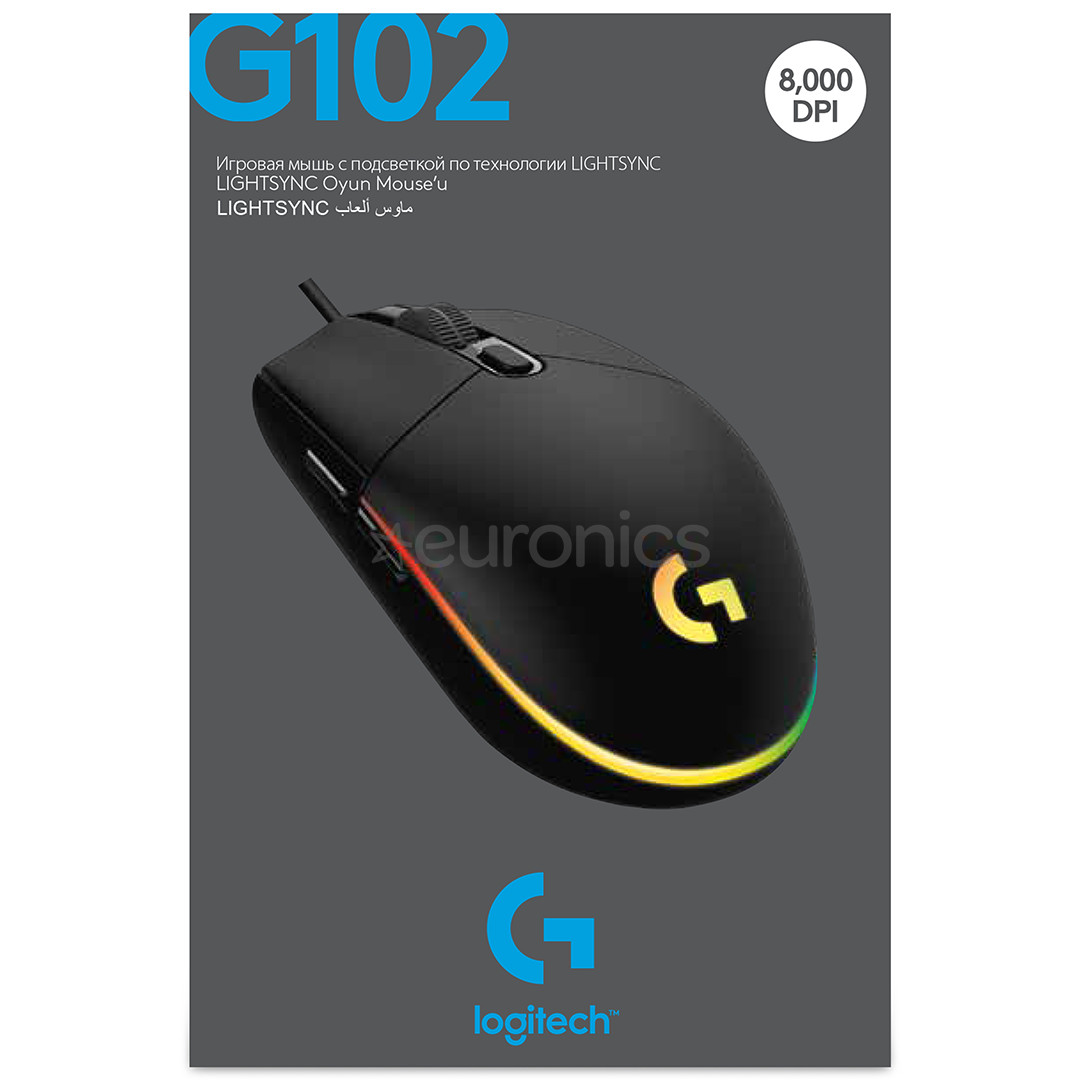 Logitech G102 LightSync, optiskā, melna - Datorpele ar vadu