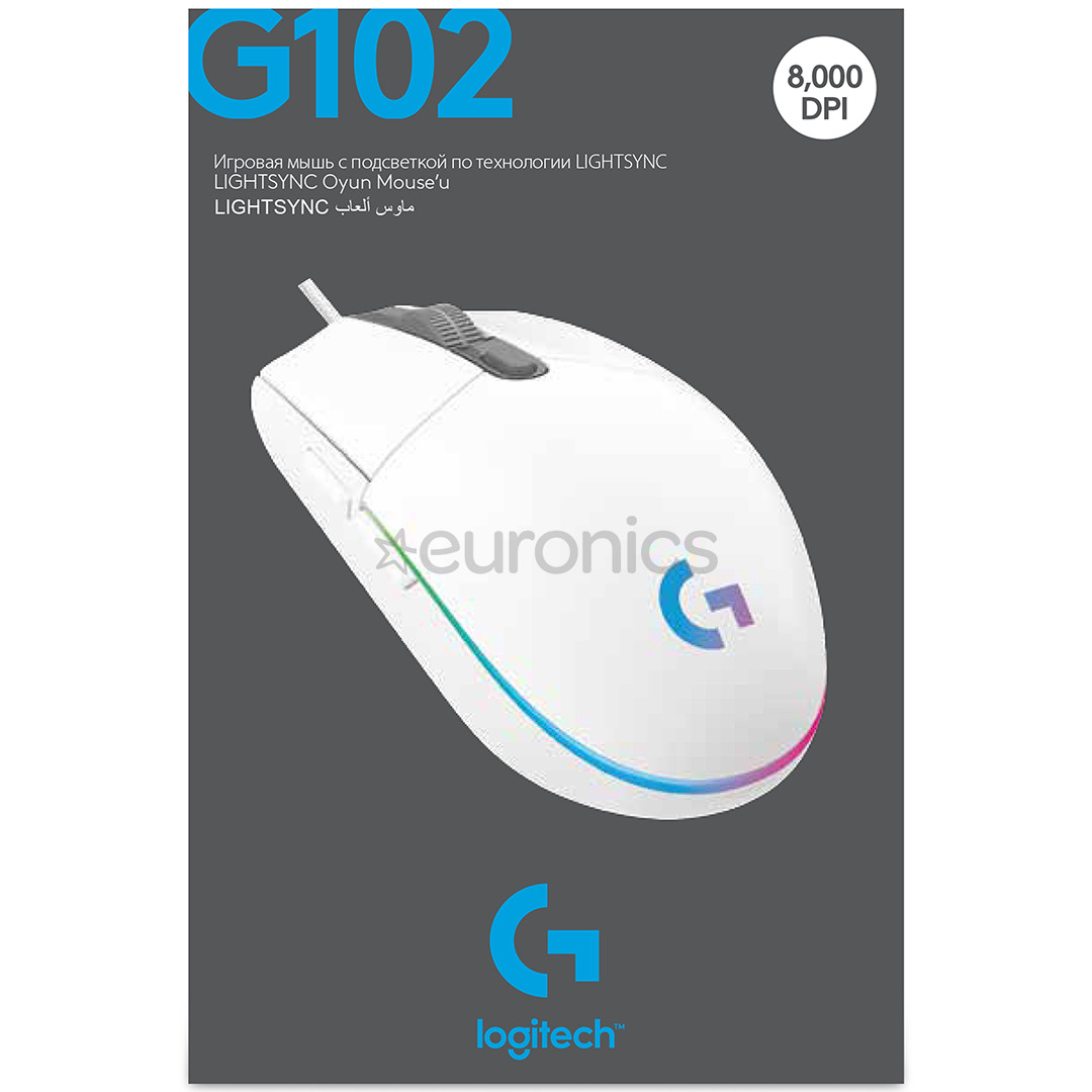 Logitech G102 LightSync, optiskā, balta - Datorpele ar vadu