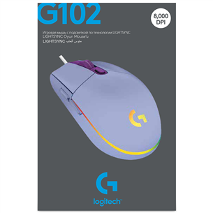 Logitech G102 LightSync, optiskā, violeta - Datorpele ar vadu