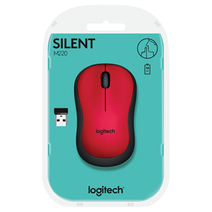 Logitech M220 Silent, sarkana/melna - Bezvadu datorpele