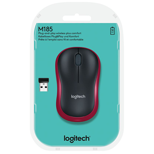 Logitech M185, pelēka/sarkana - Bezvadu datorpele