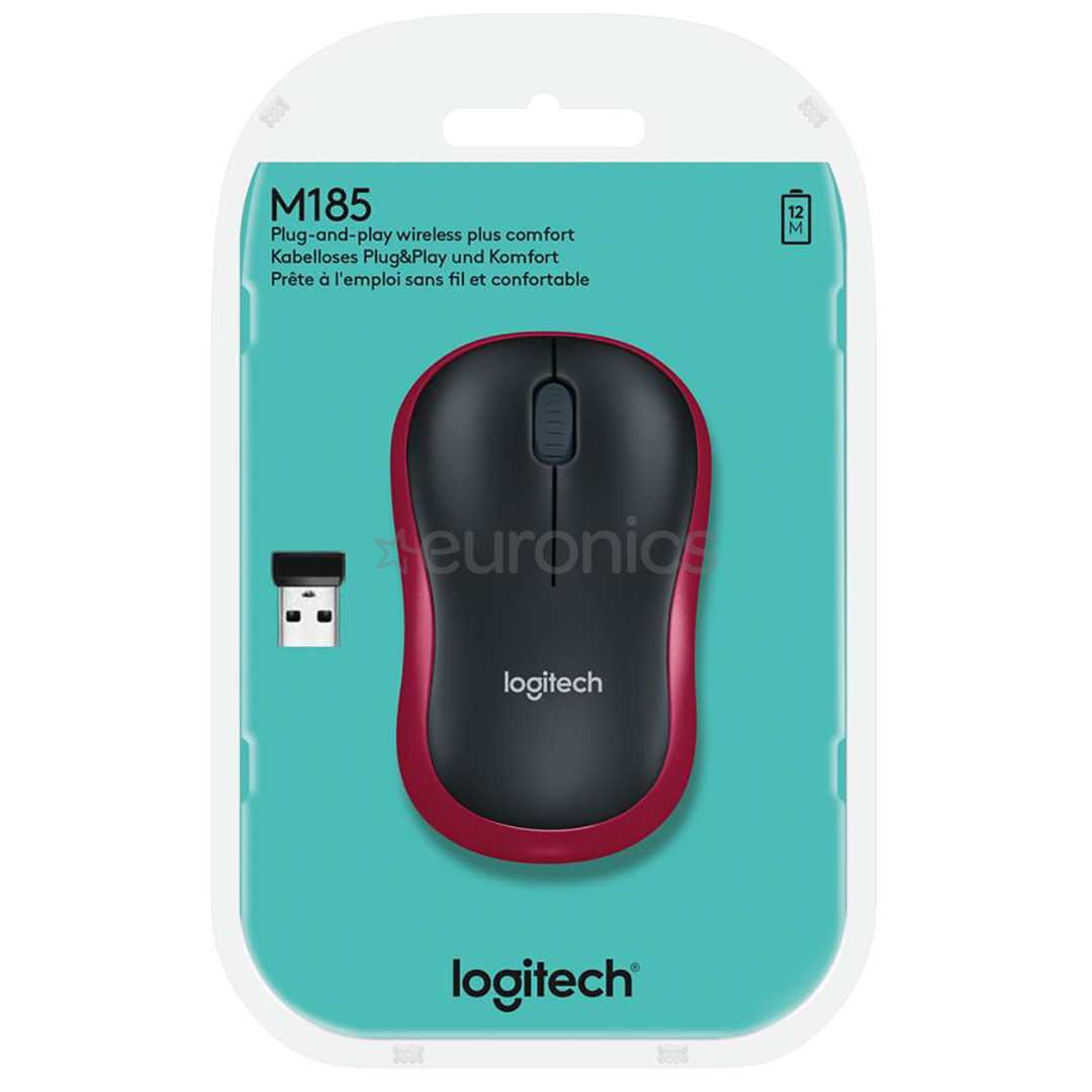 Logitech M185, pelēka/sarkana - Bezvadu datorpele